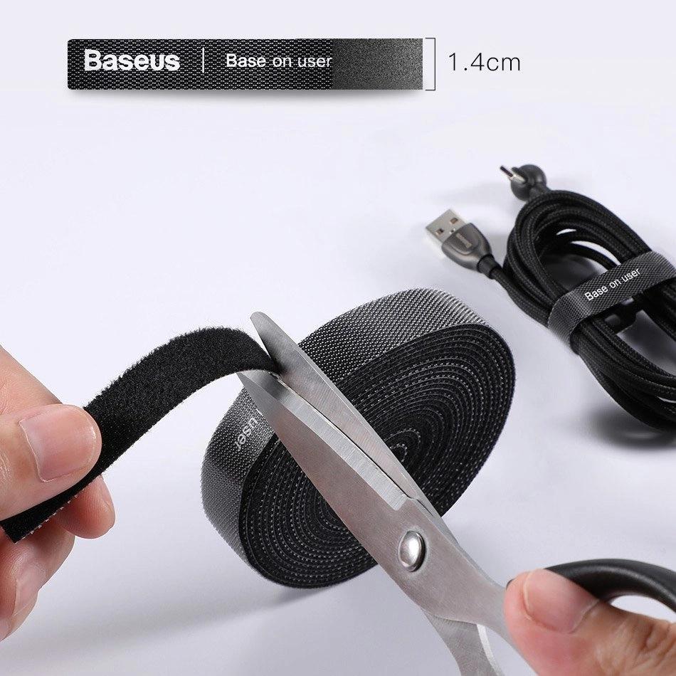 Baseus Rainbow Circle – kabelių organizatorius su lipniu užtrauktuku - 3m - Pilka